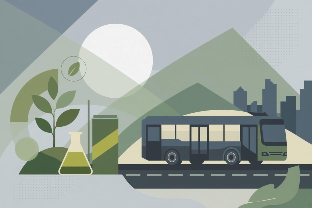 KI-generert illustrasjon: Biodrivstoff kan gi fornybar bussdrift uten kinesiske elbusser